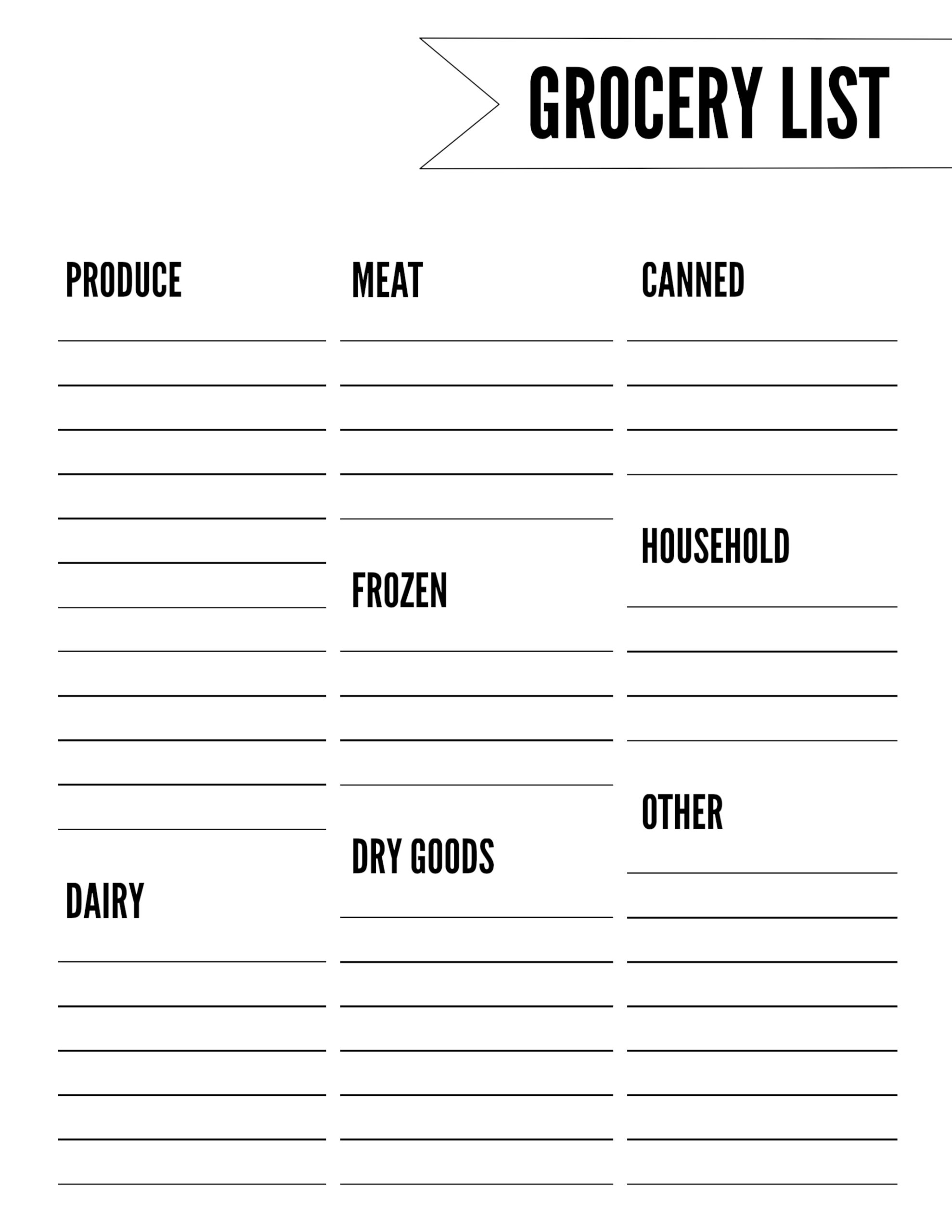 Free Printable Shopping List Templates