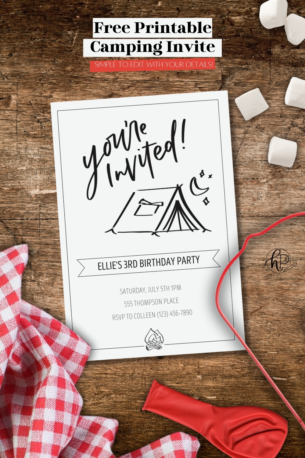 Free Printable Hand Lettered Invitation For A Camping Party  Free Printable Hand Lettered Invitation For A Camping Party