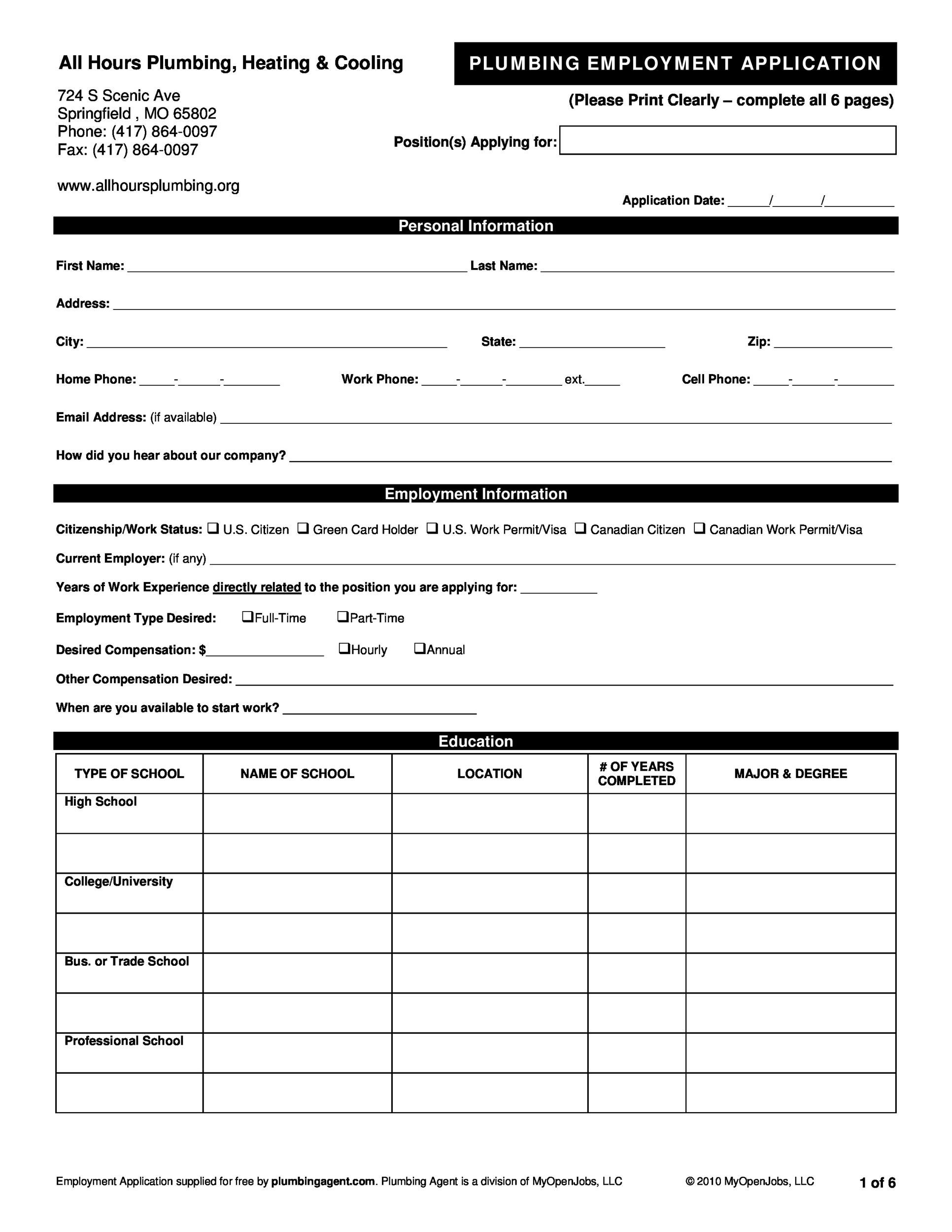 Free Printable Application Templates