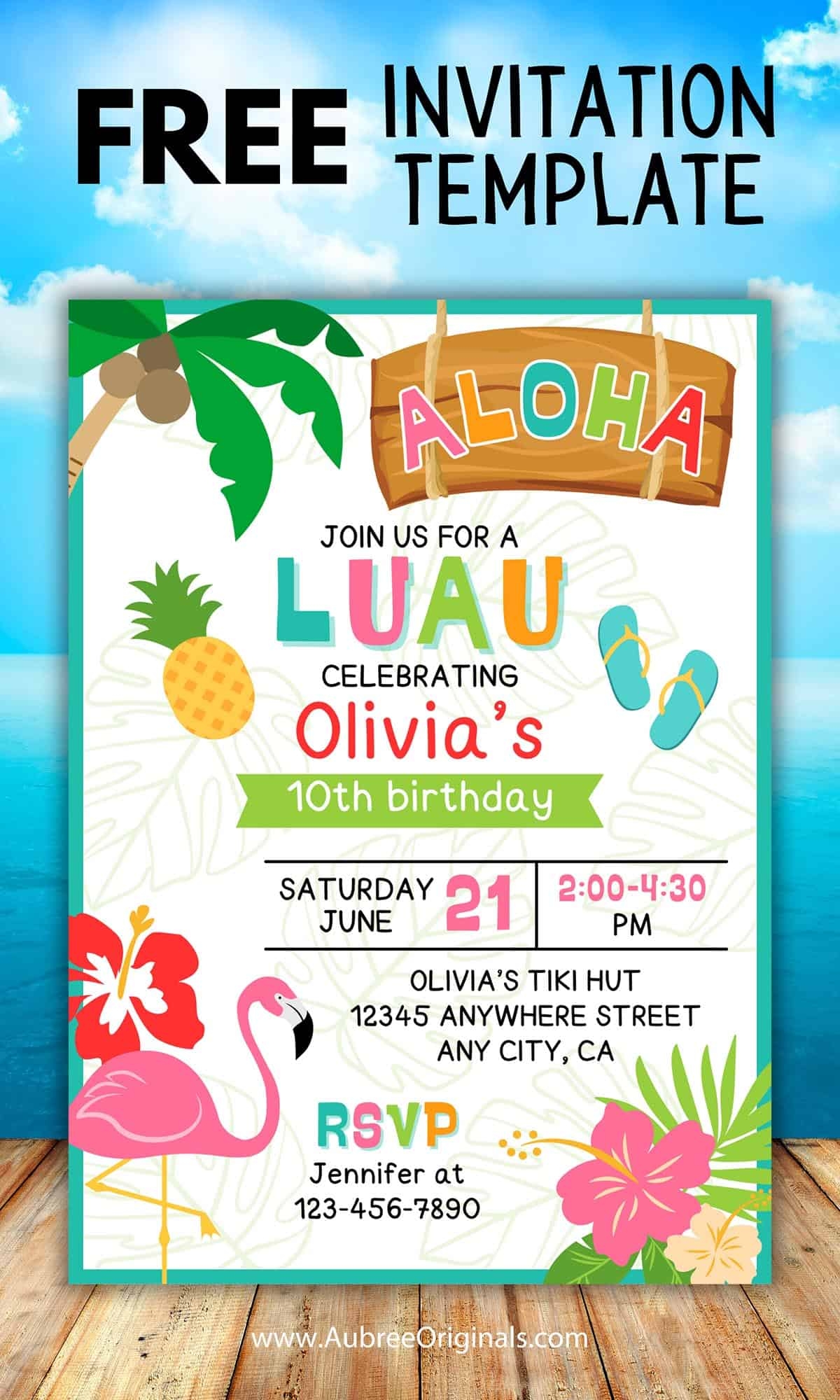 Free Printable Luau Birthday Party Invitation Editable Aubree Originals