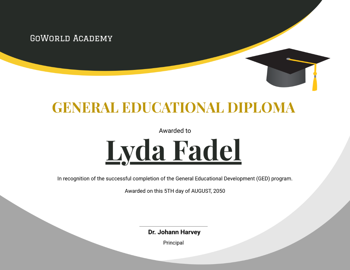 Free Professional GED Diploma Certificate Template To Edit Online