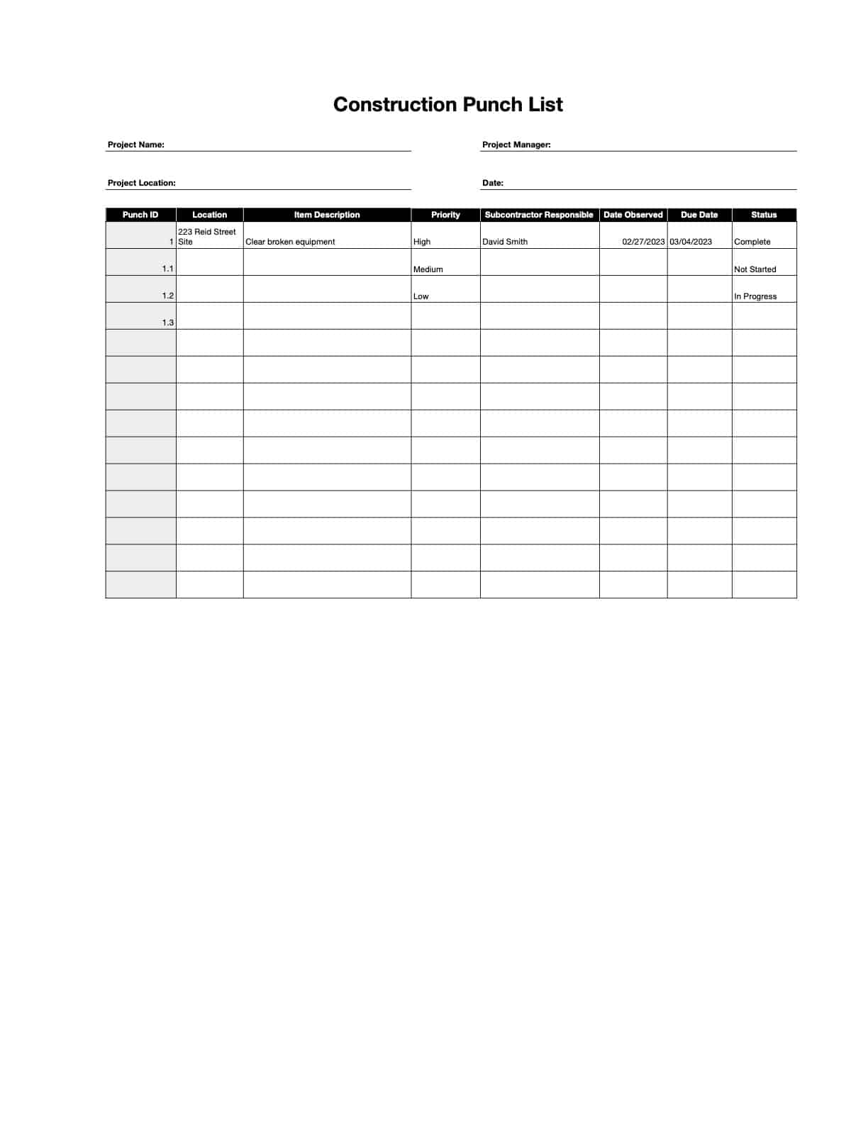 Free Punch List Templates Download Print In PDF Office Or GDocs 