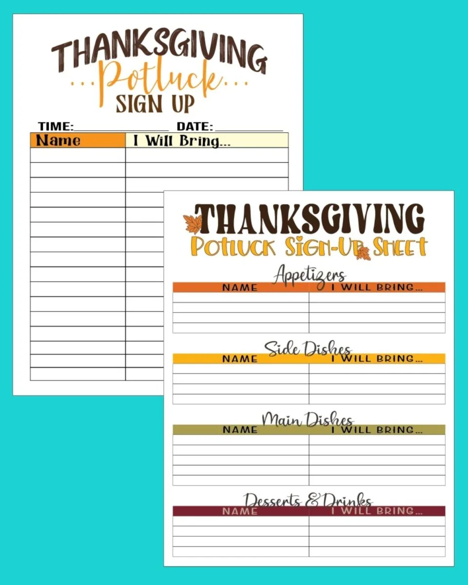 Free Printable Thanksgiving Potluck Templates