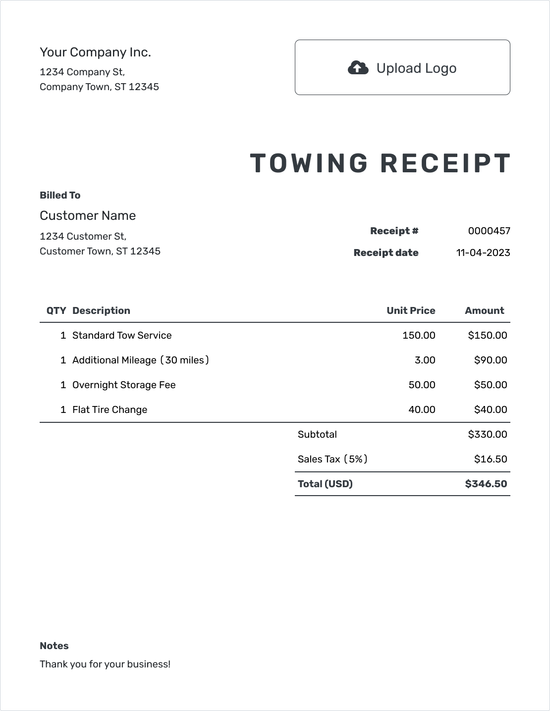 Free Printable Tow Invoice Templates