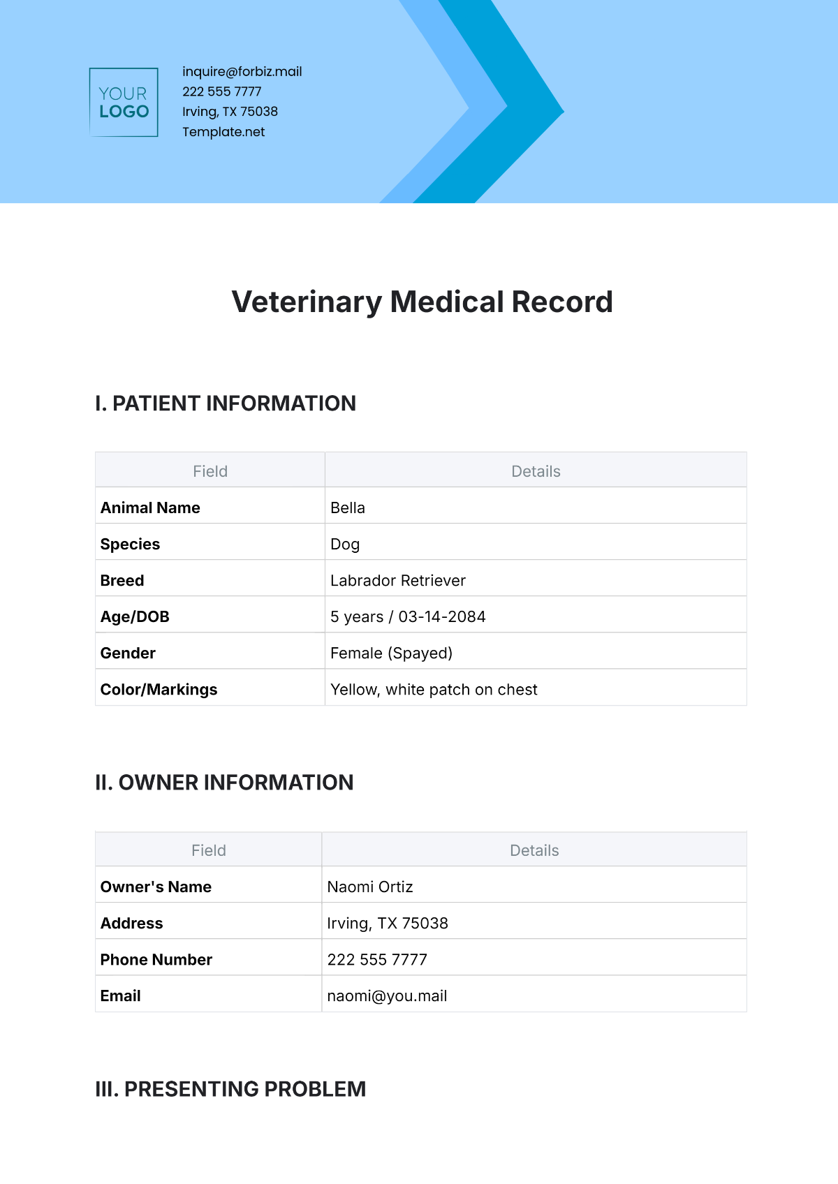 Free Printable Vet Record Templates
