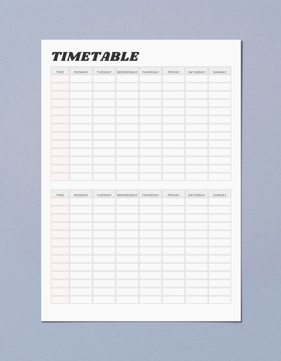 Free Printable Timetable Templates