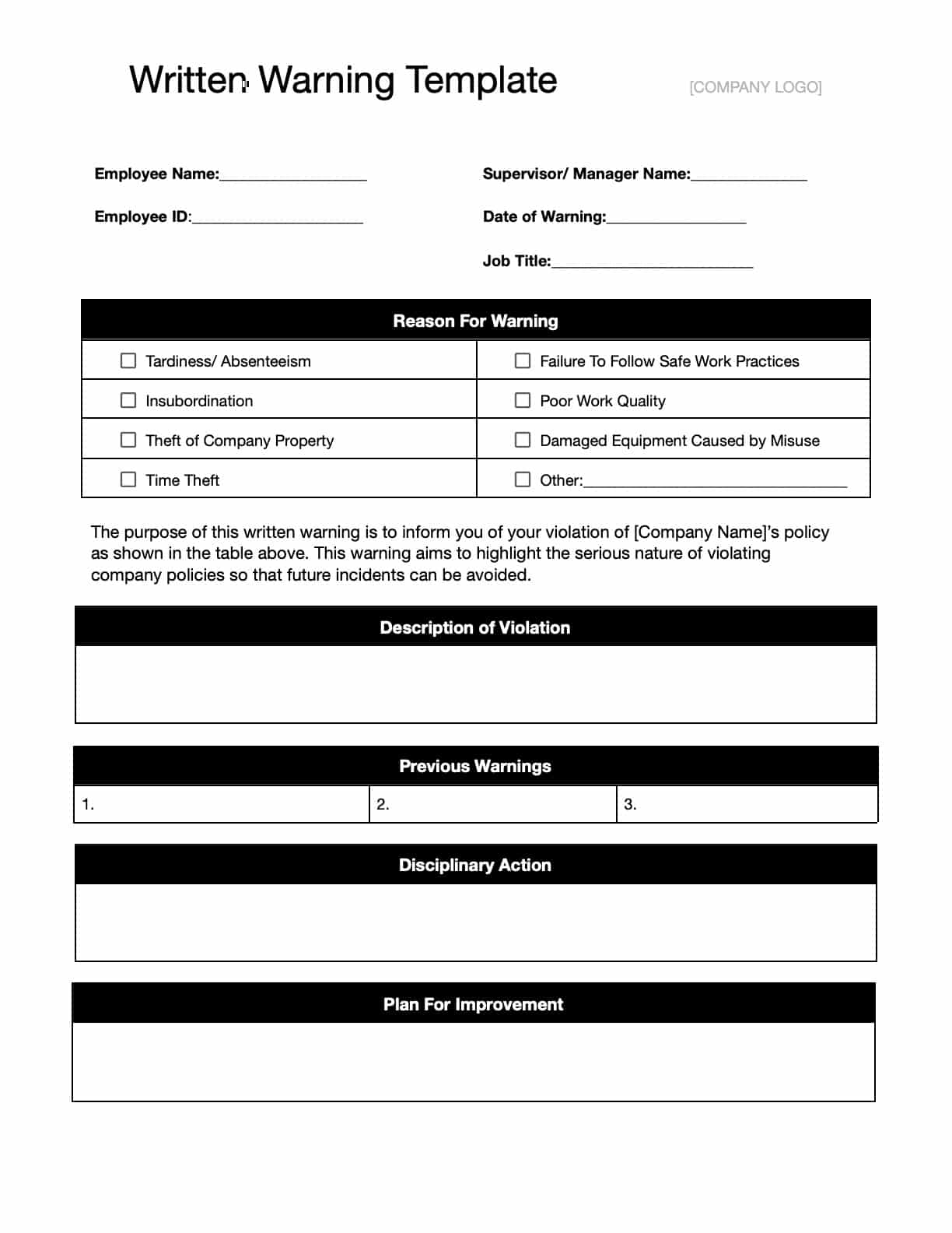 Free Printable Warning Templates