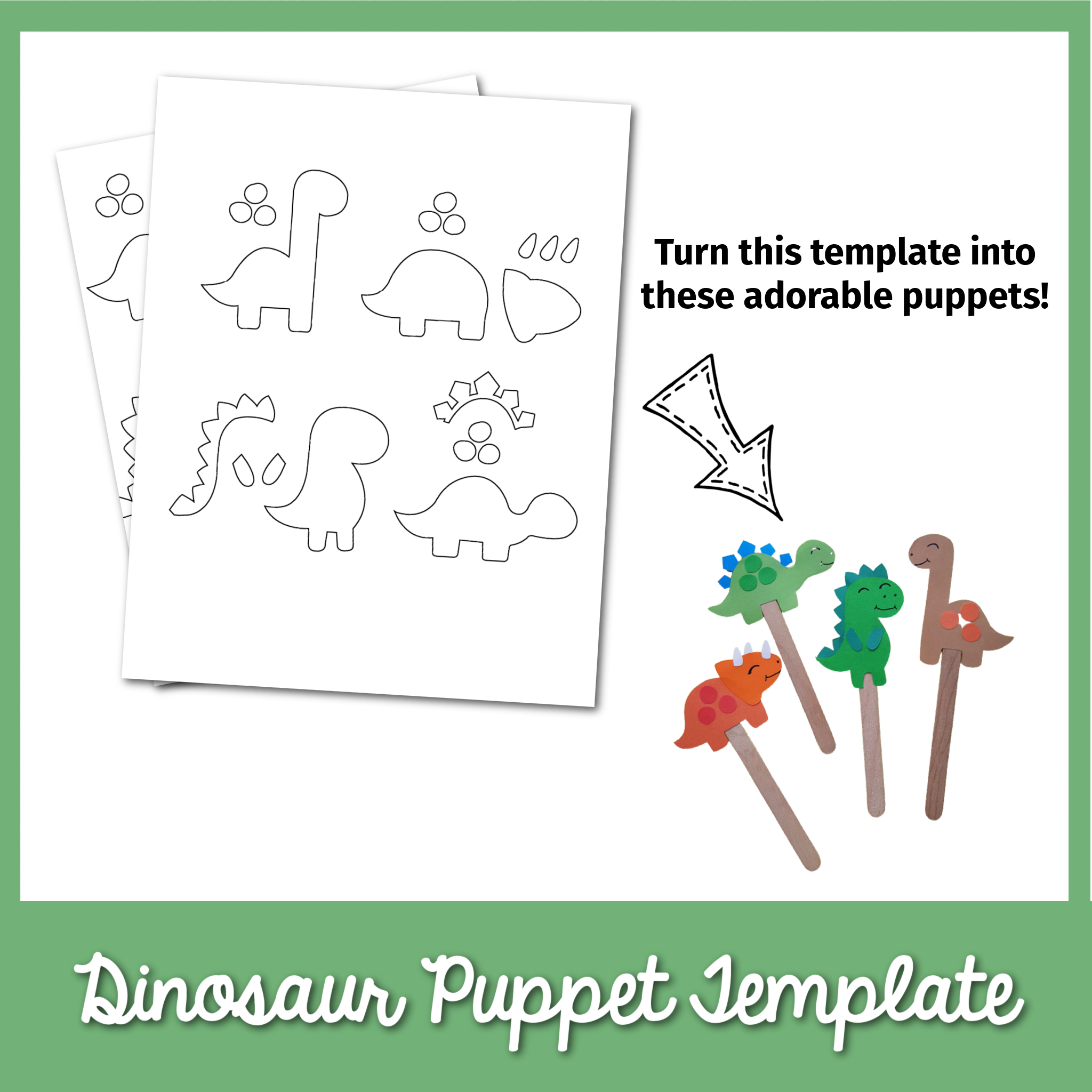 Fun Easy Paper Dinosaur Puppet Craft Free Template Frosting And Glue Easy Crafts Games Recipes And Fun