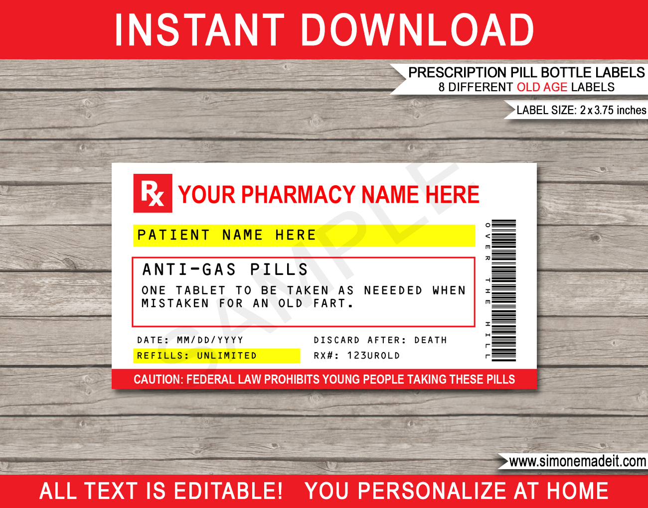 Funny Old Age Prescription Labels Template Printable Gag Birthday Gift Funny Old Age Prescription Labels Template Printable Gag Birthday Gift