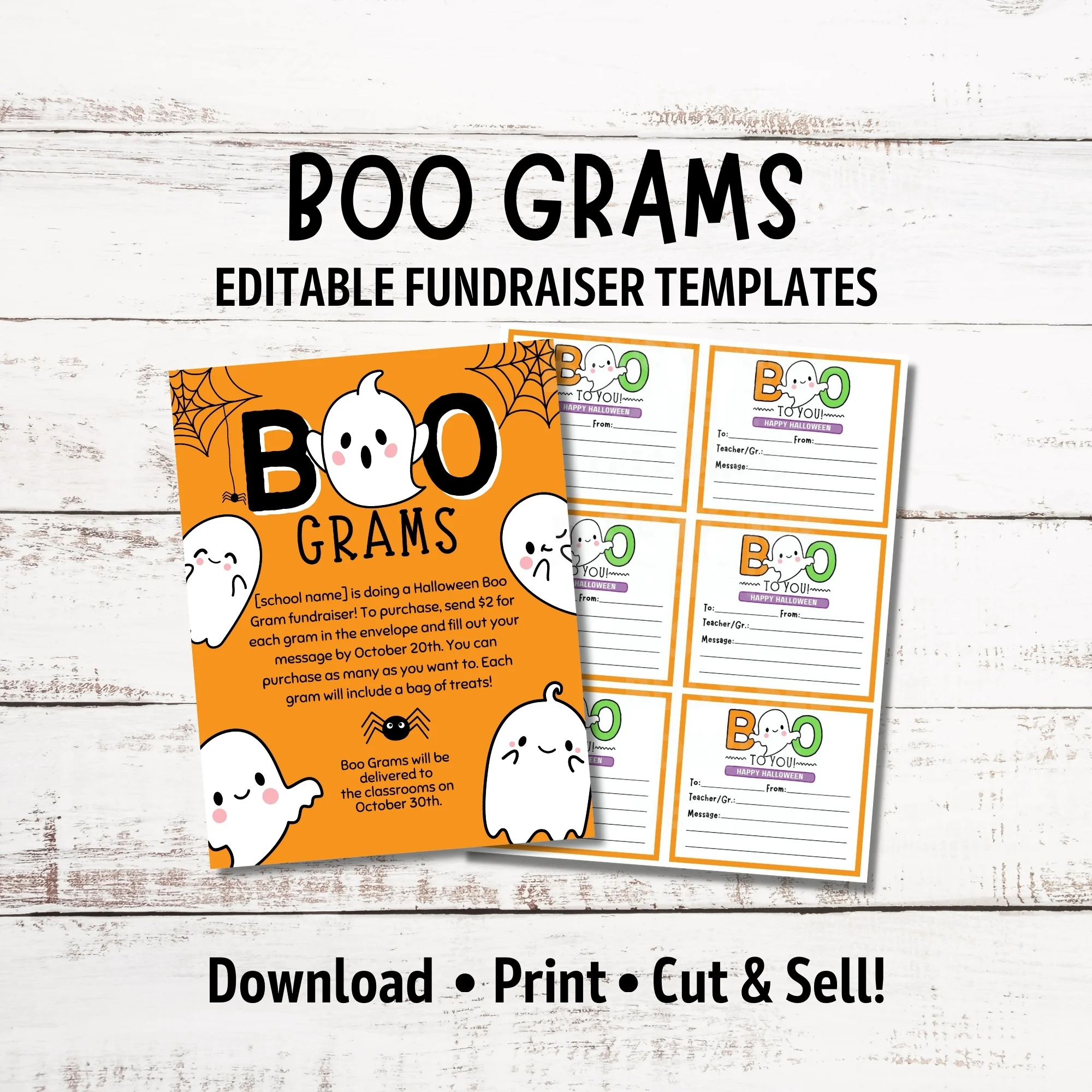 Halloween Boo Grams PTA PTO School Fundraiser Printable Halloween Cards For Students Fall Halloween Fundraiser Flyer Cute Ghost Payhip