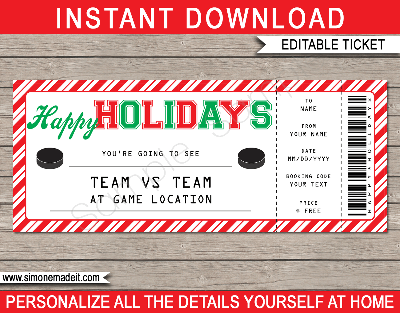 Holidays Hockey Ticket Gift Voucher Printable Hockey Ticket Template Holidays Hockey Ticket Gift Voucher Printable Hockey Ticket Template