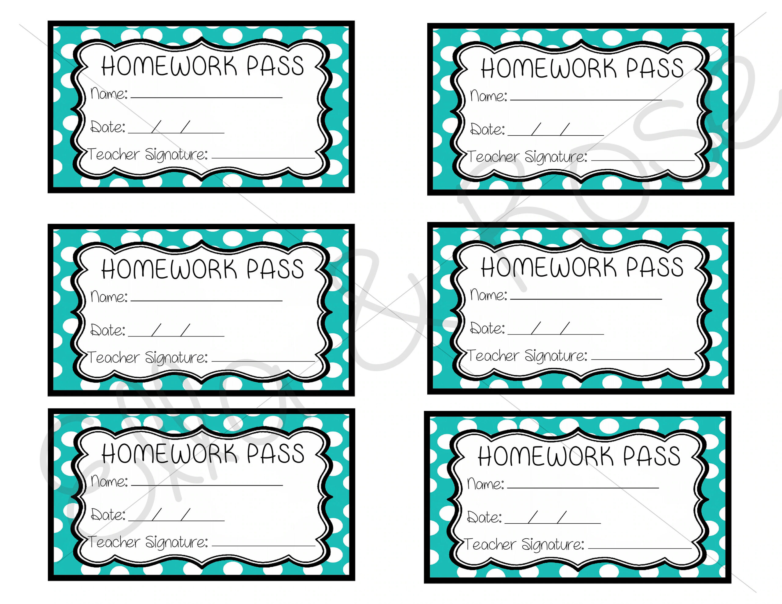 Free Printable Homework Pass Templates