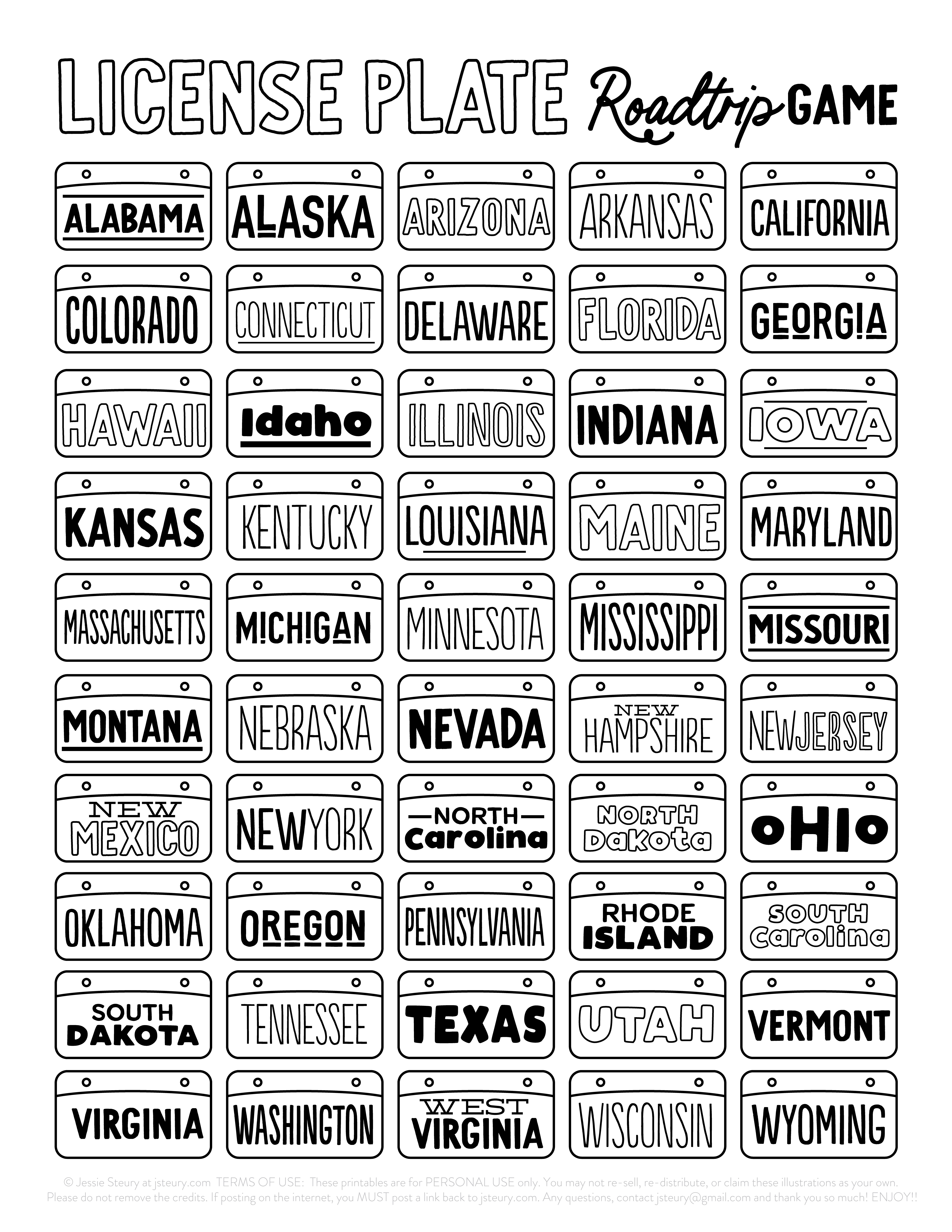 License Plate Game Printable Blog Jessie Steury