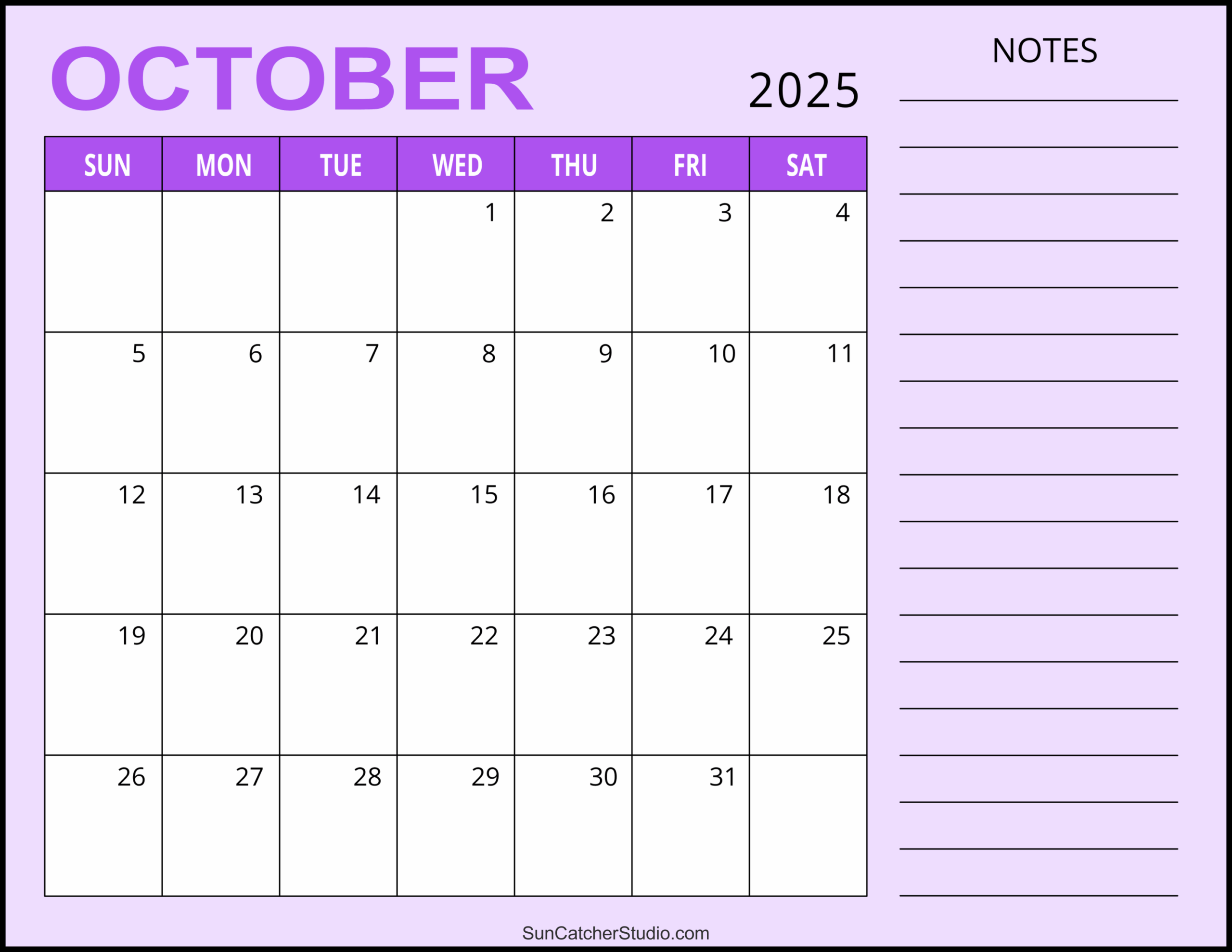 October 2025 Printable Calendar With Holidays