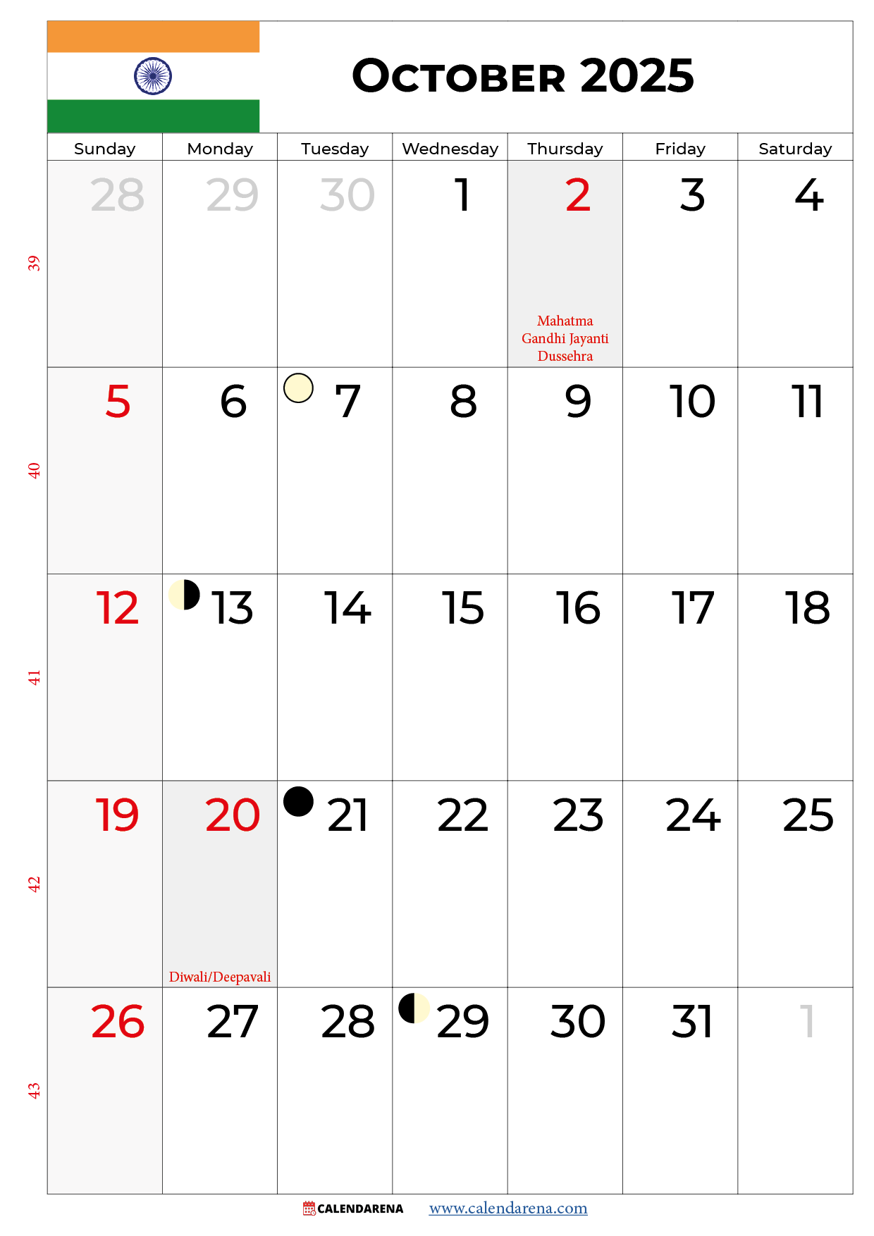 October 2025 Calendar With Festivals