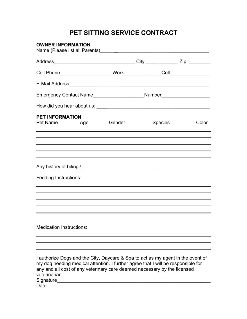 Pet Sitting Contract Fill Out Printable PDF Forms Online Pet Sitting Contract Fill Out Printable PDF Forms Online