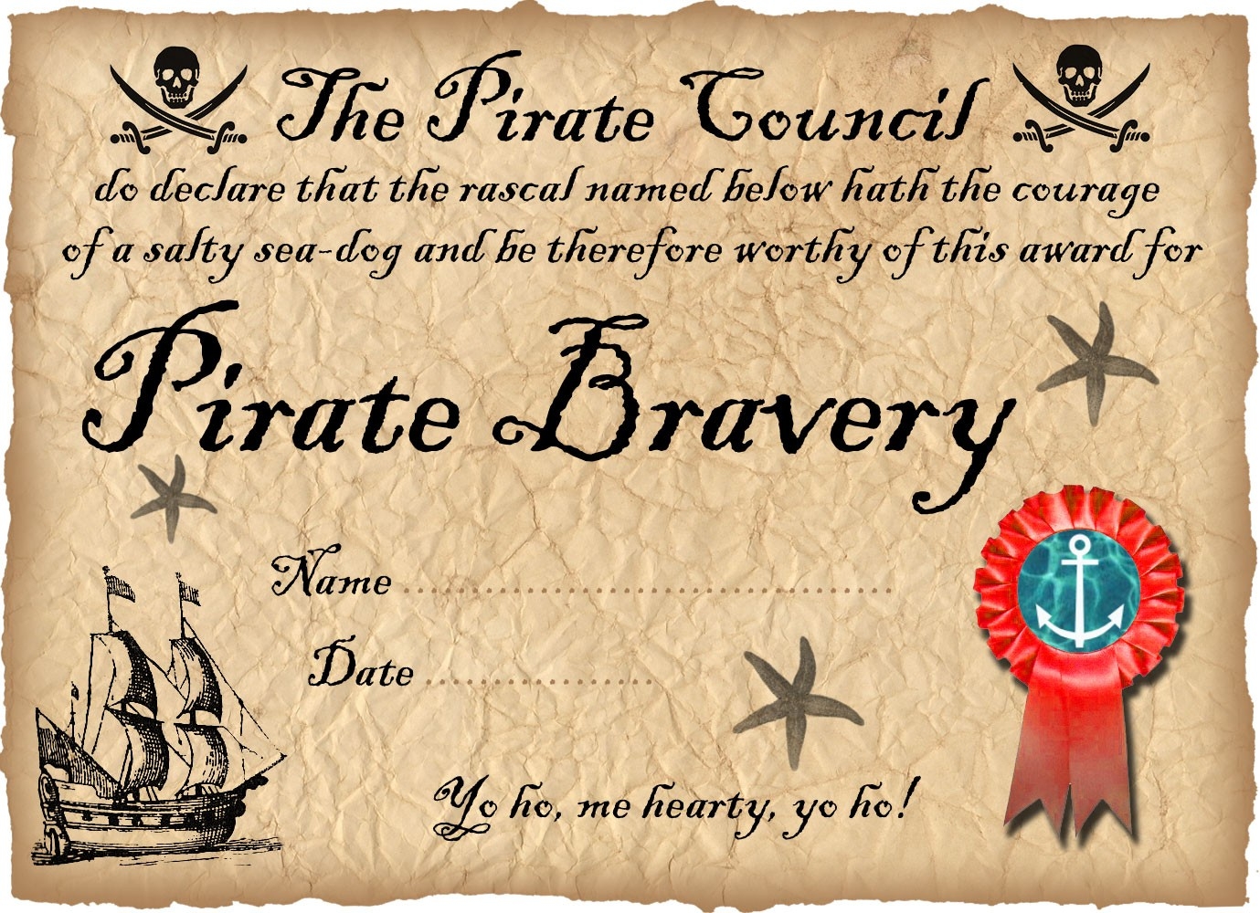 Pirate Certificate Of Bravery Rooftop Post Printables
