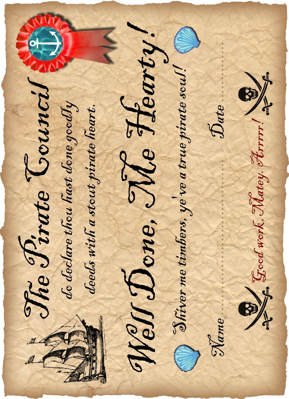 Pirate Certificate Well Done Rooftop Post Printables