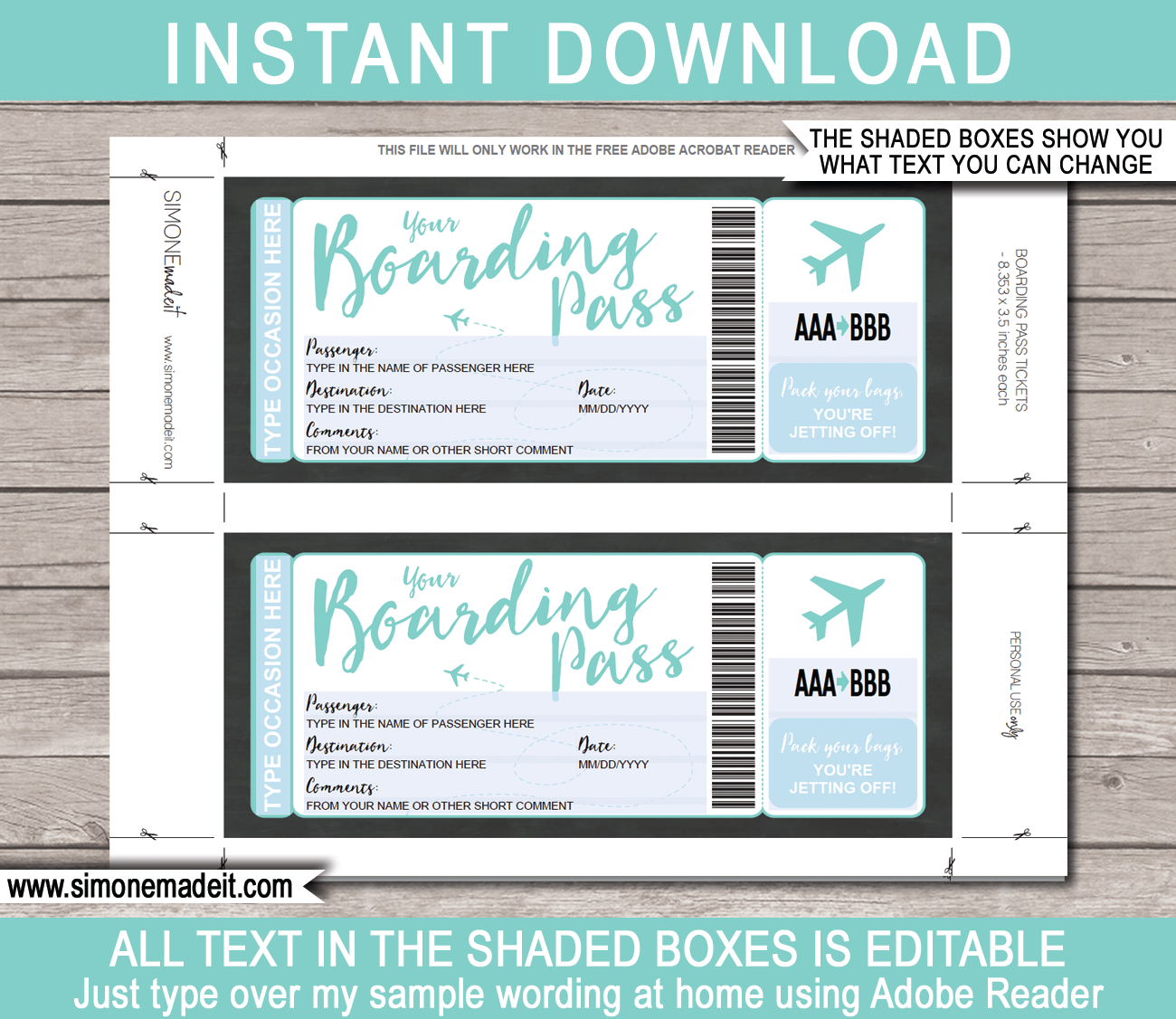 Printable Boarding Pass Template Surprise Trip Reveal Fake Plane Ticket