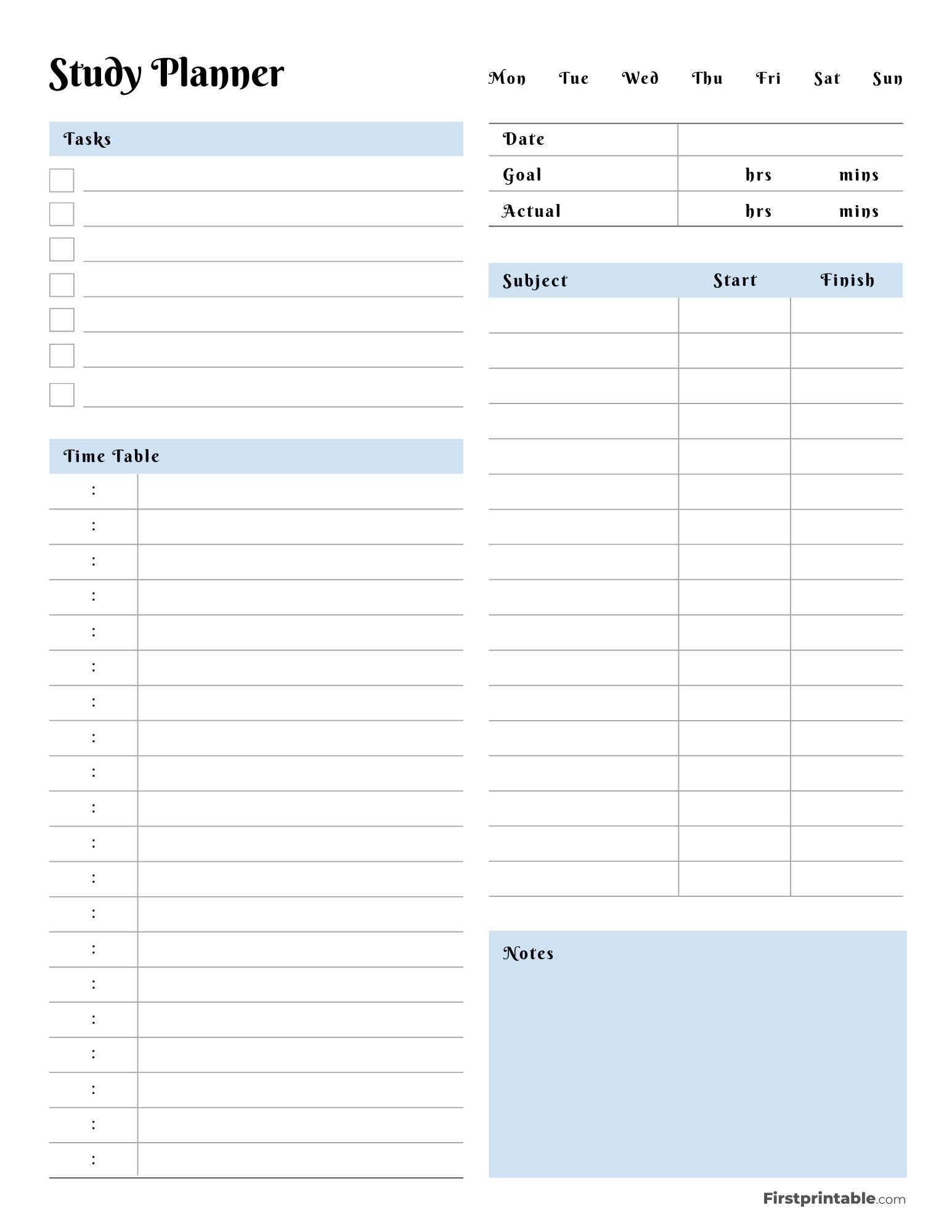 Free Printable Study Plan Templates Free Printable Study Plan Templates