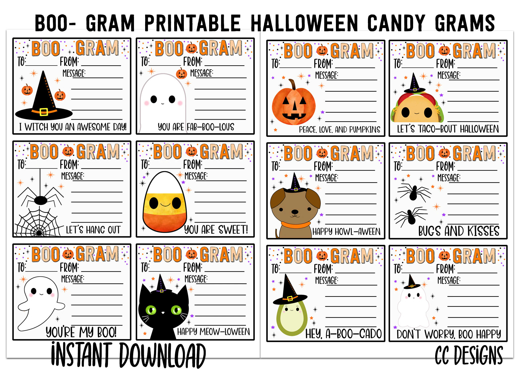 PRINTABLE Halloween Candy PTO Fundraiser Classroom Fun Boo Gram Candy Gram Instant Download Etsy