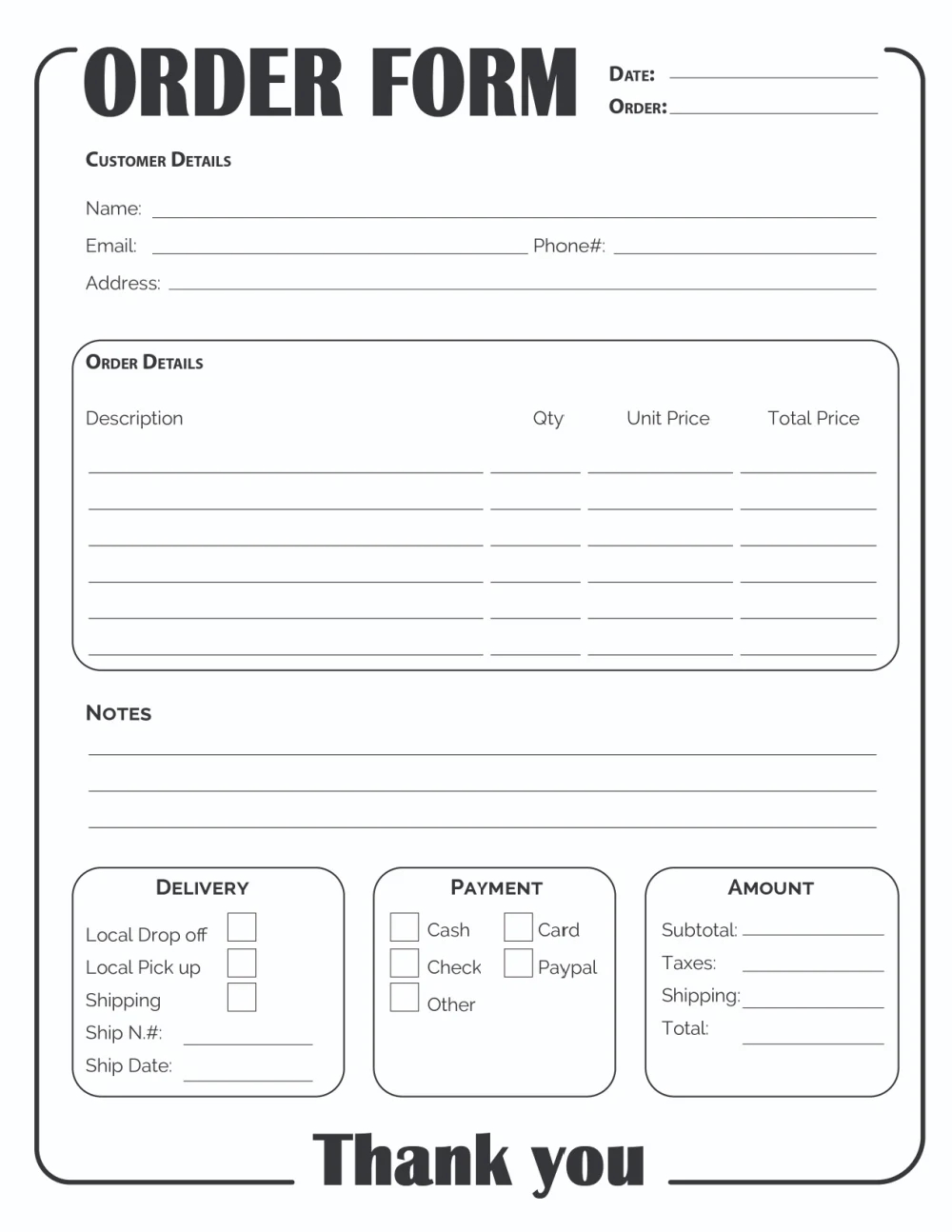 Printable Order Form Template 2 Options Printable Order Form Template 2 Options