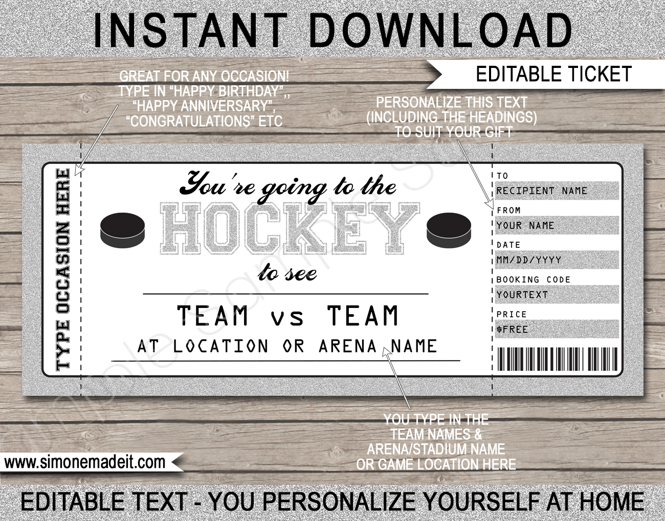 Printable Surprise Hockey Game Ticket Gift Voucher Template Printable Surprise Hockey Game Ticket Gift Voucher Template