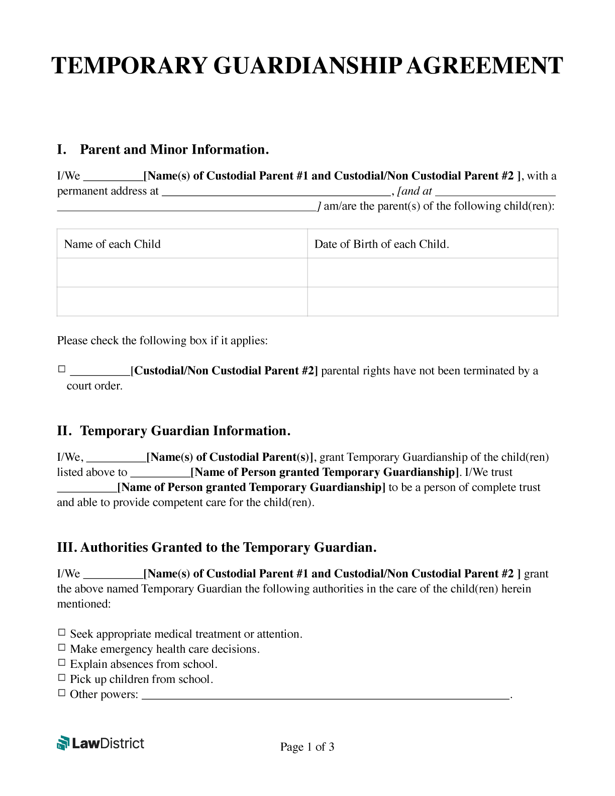 Printable Temporary Guardianship Form Free PDF Word LawDistrict Printable Temporary Guardianship Form Free PDF Word LawDistrict