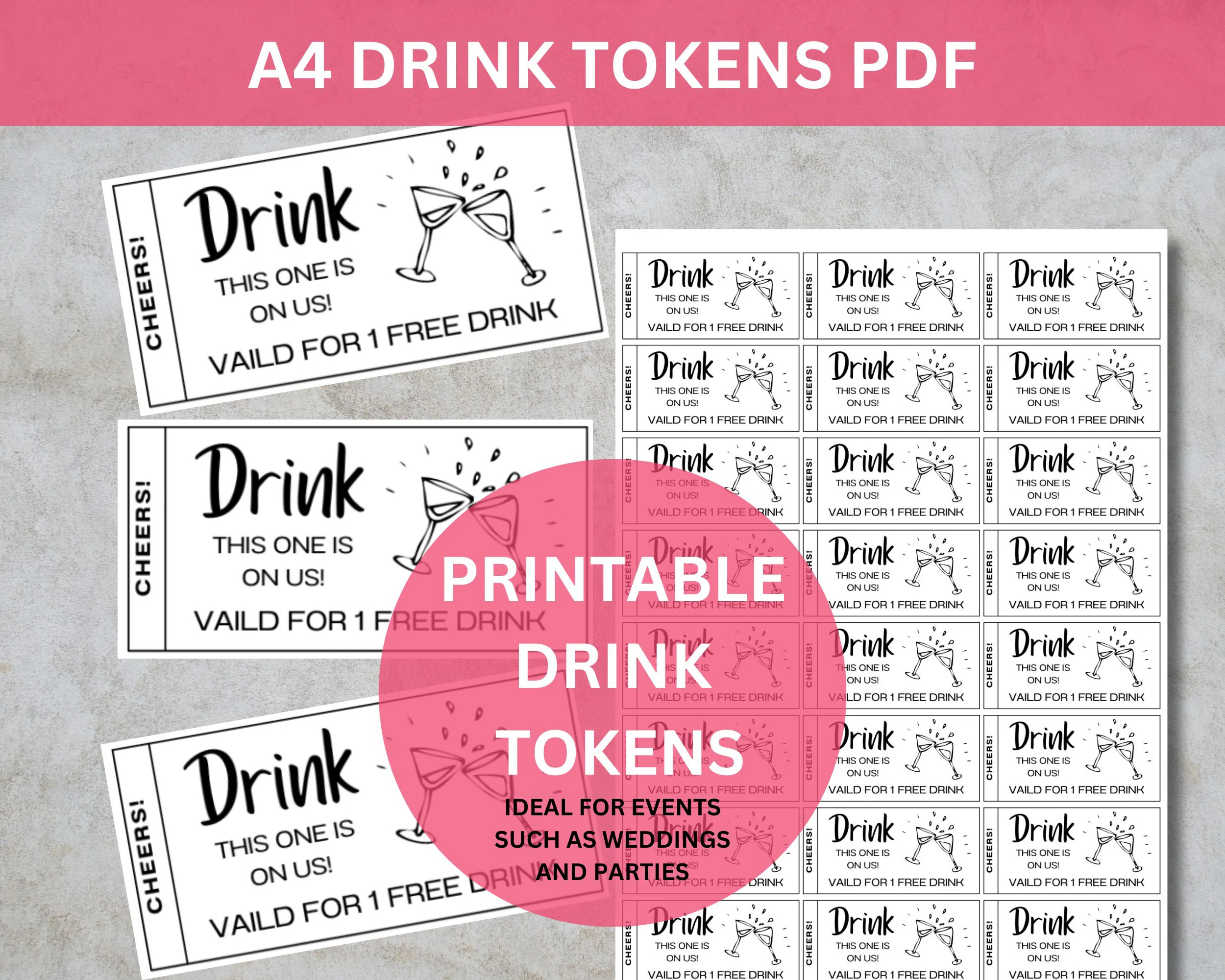 Printable Wedding Drink Tokens A4 PDF free Drink Etsy