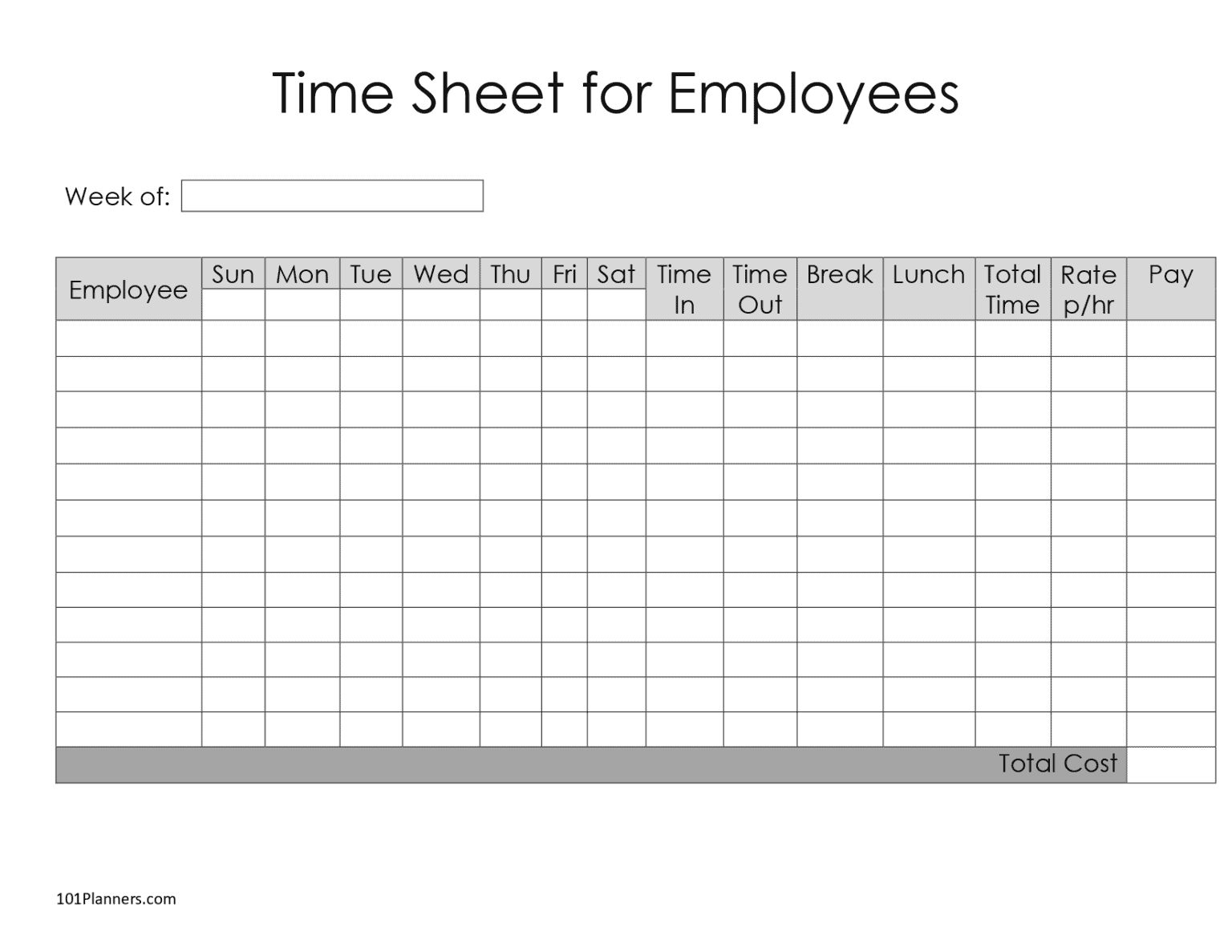 Free Printable Weekly Timesheet Templates Free Printable Weekly Timesheet Templates