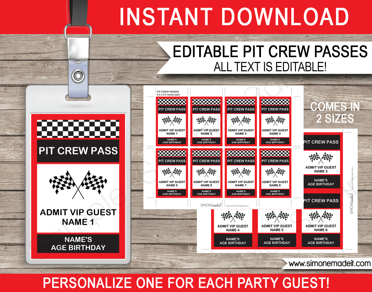 Race Car Party Pit Crew Passes Template Party Favors Race Car Party Pit Crew Passes Template Party Favors