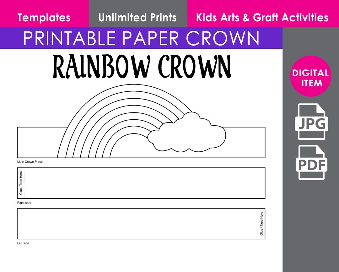 Rainbow Paper Crown Print And Cut Crown Template Party D cor Kids Accessories And Craft Birthday Party Printable Favor Costume DIY Etsy Rainbow Paper Crown Print And Cut Crown Template Party D cor Kids Accessories And Craft Birthday Party Printable Favor Costume DIY Etsy