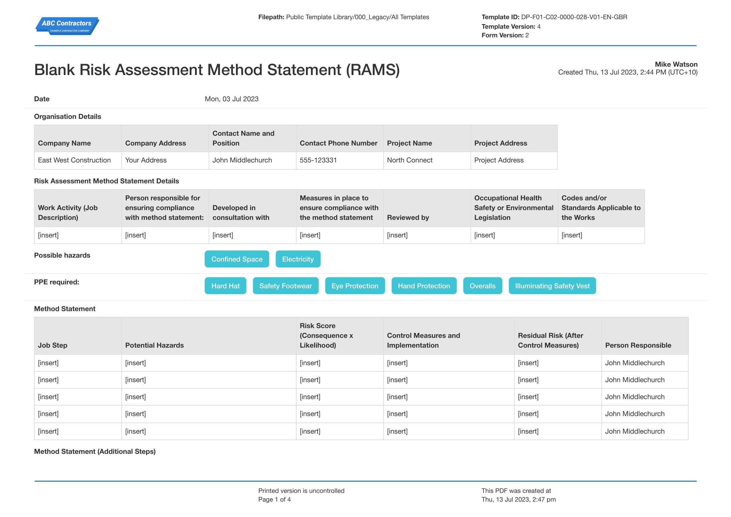 Free Printable Method Statement Templates Free Printable Method Statement Templates