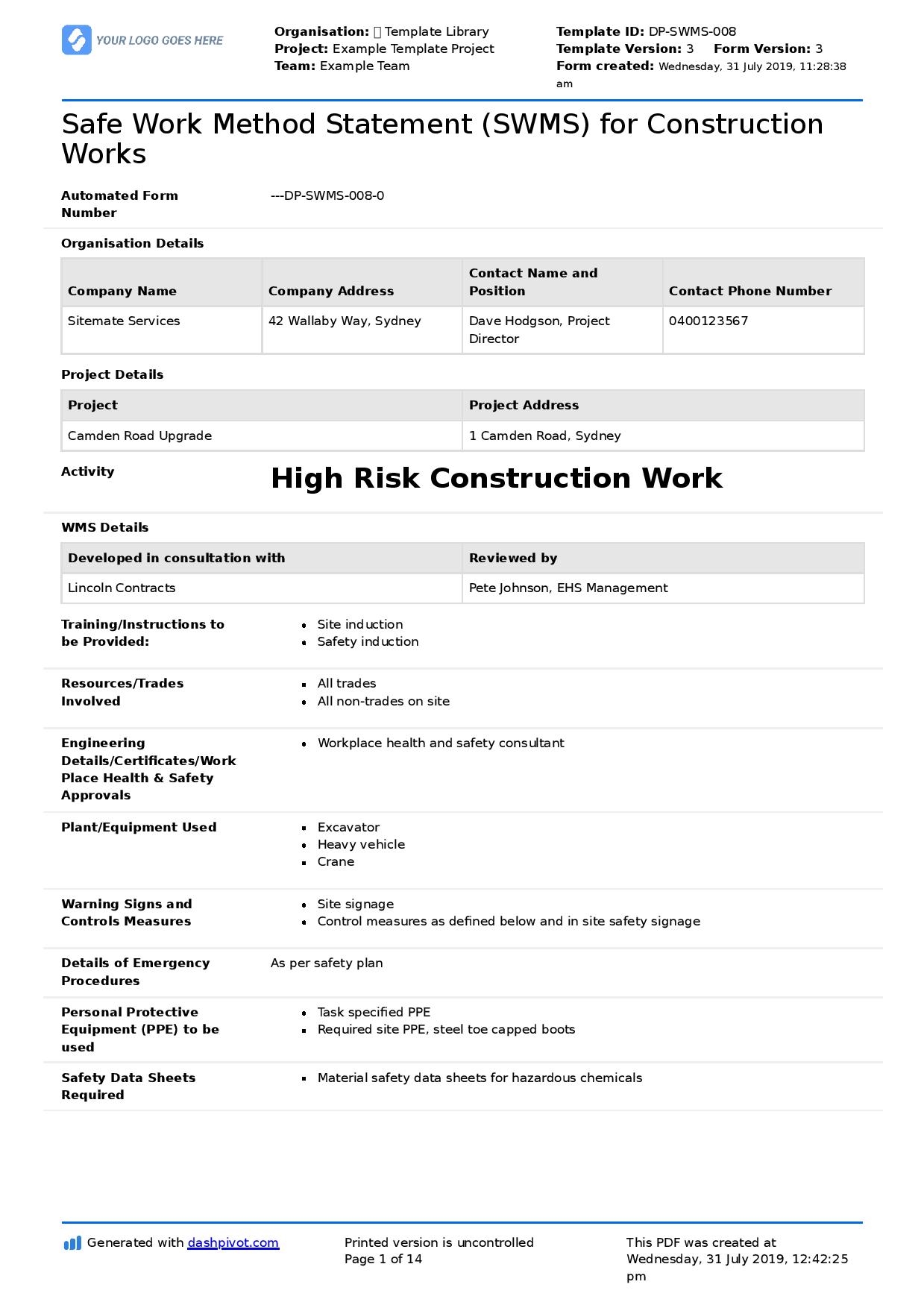 Safe Work Method Statement For Construction Work Sites And Industry Safe Work Method Statement For Construction Work Sites And Industry