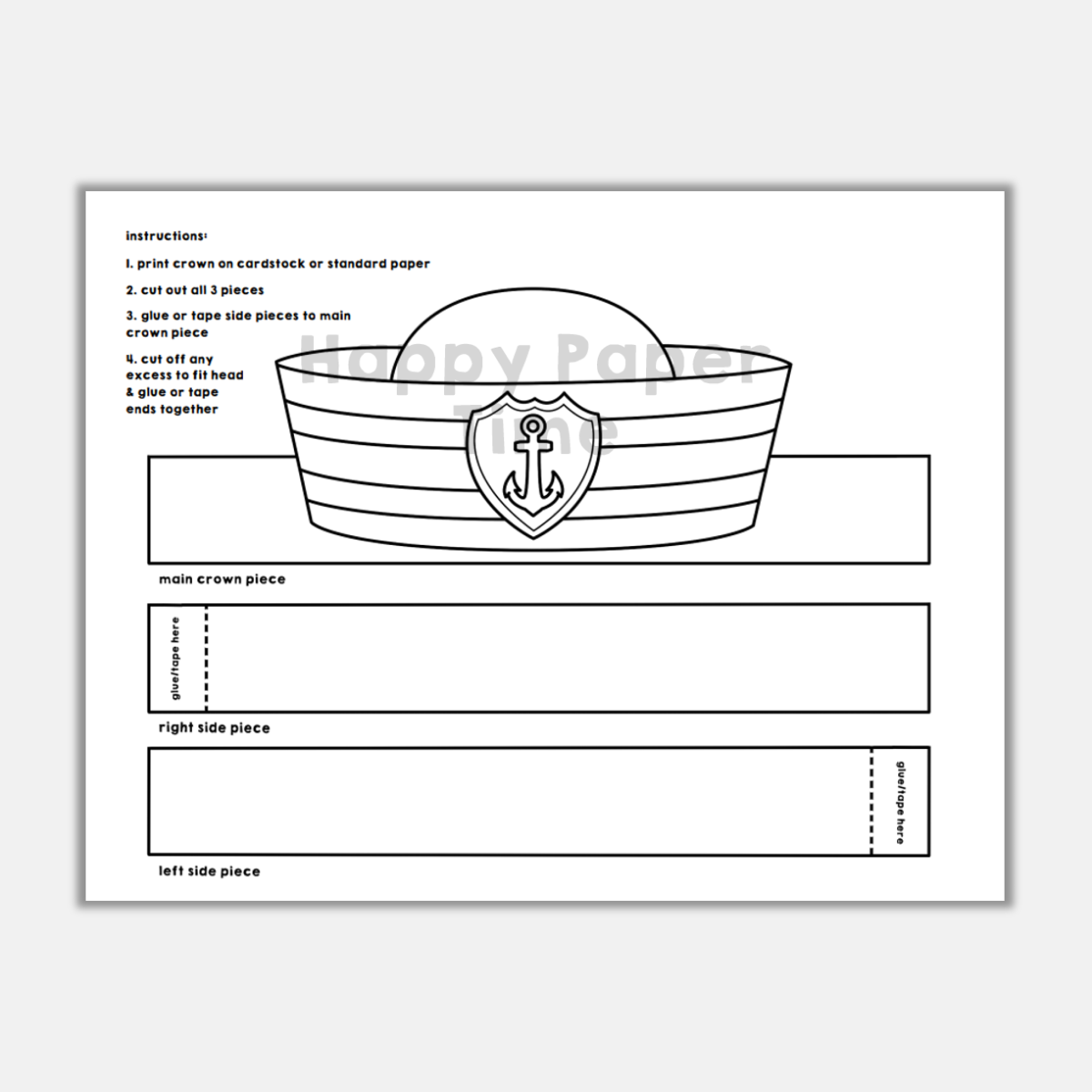 Sailor Cap Hat Paper Crown Printable Coloring Craft Activity Made By Teachers