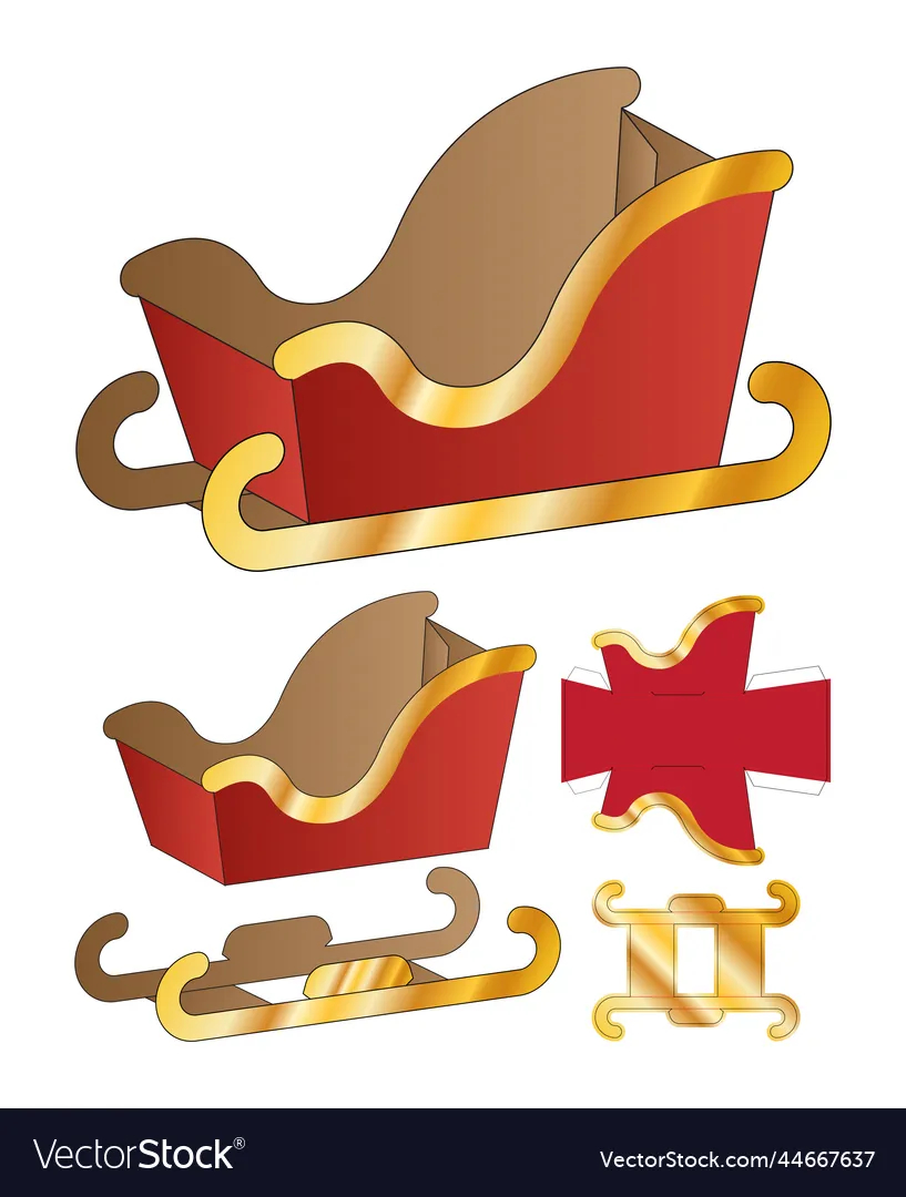 Santa Claus Sleigh Cart Packaging Template Vector Image