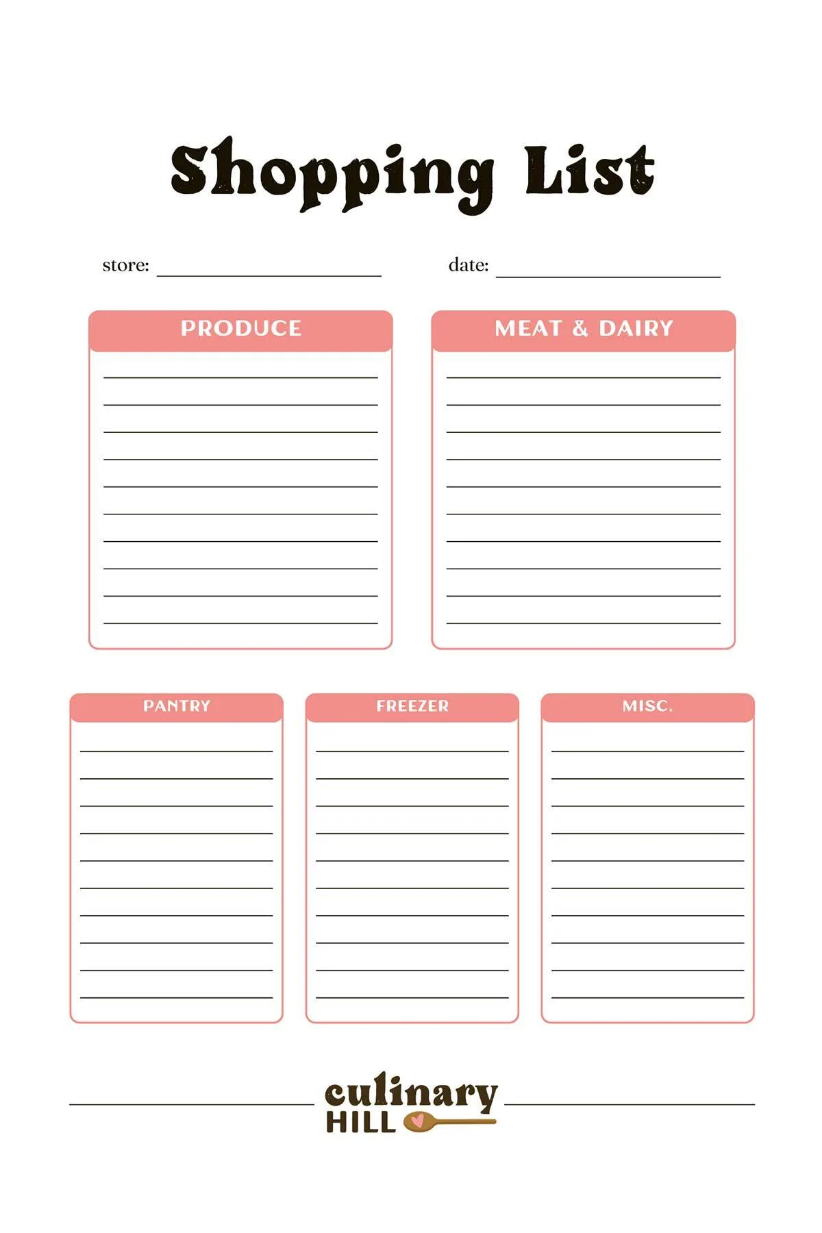 Shopping List Template Culinary Hill