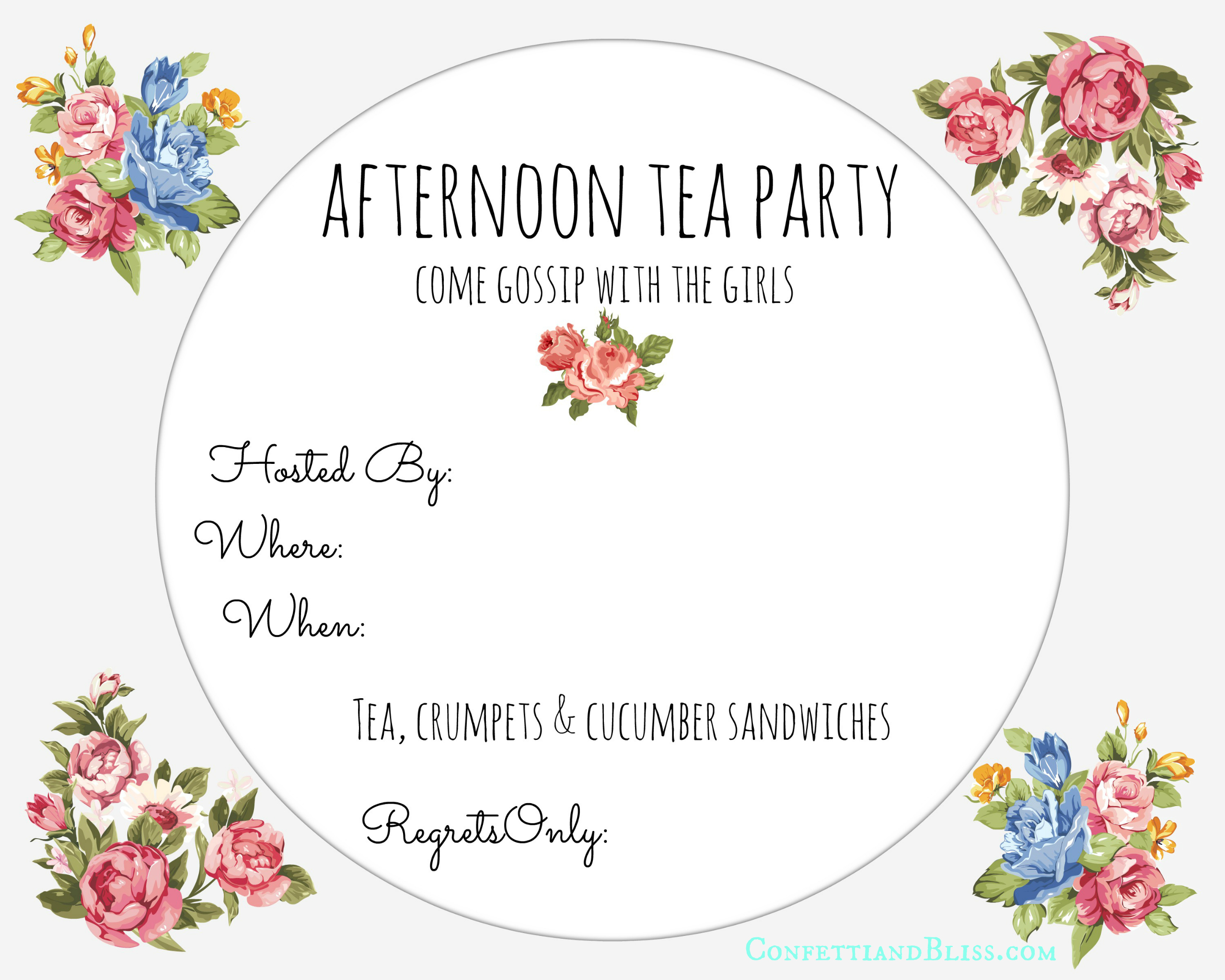 Tea Party Invite Printable Confetti And Bliss