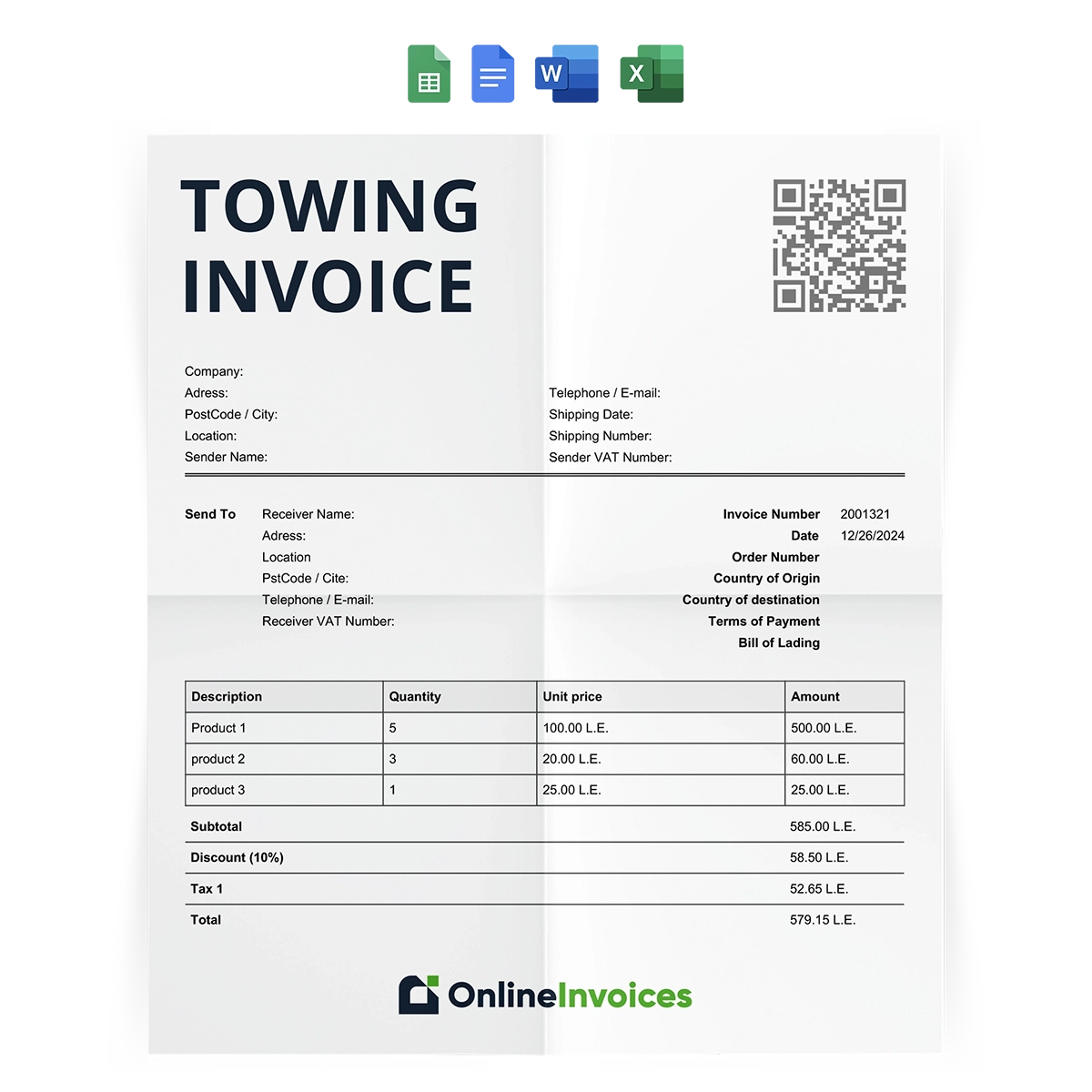 Towing Invoice Template Free Download Word Excel Google Docs And Sheets