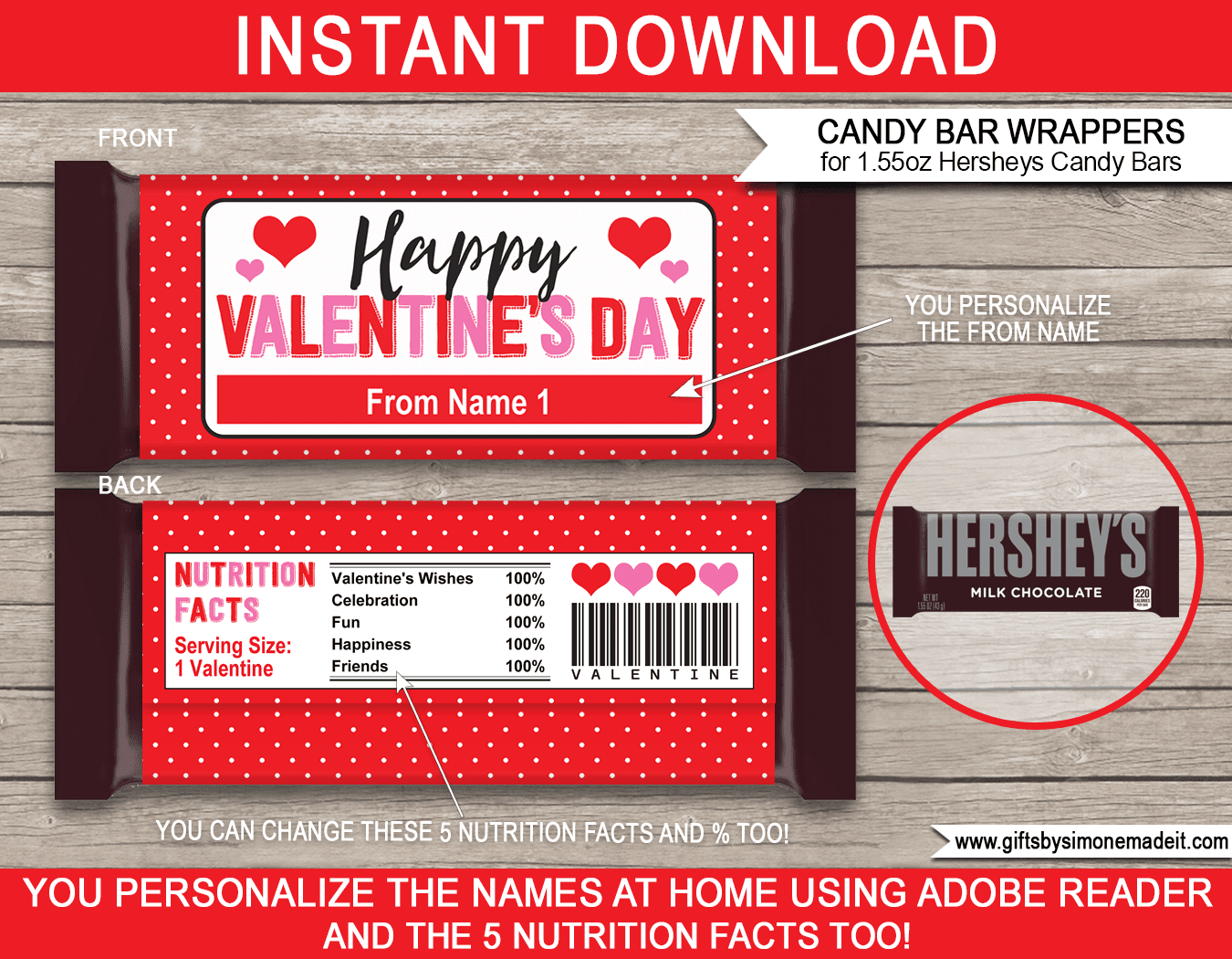 Valentine Hersheys Candy Bar Wrappers Template Personalized Labels Valentine Hersheys Candy Bar Wrappers Template Personalized Labels