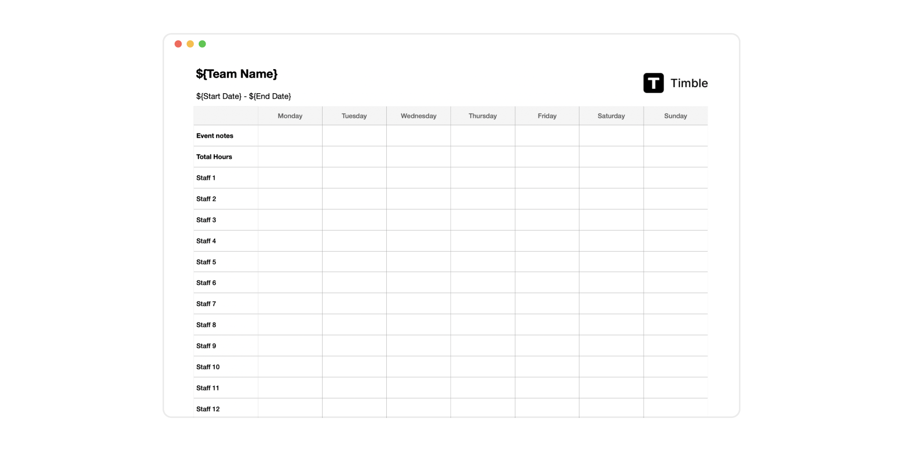 Weekly Staff Roster Template Excel Free Timble