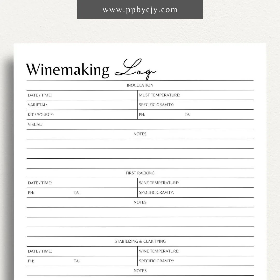 Free Printable Winemaking Log Templates